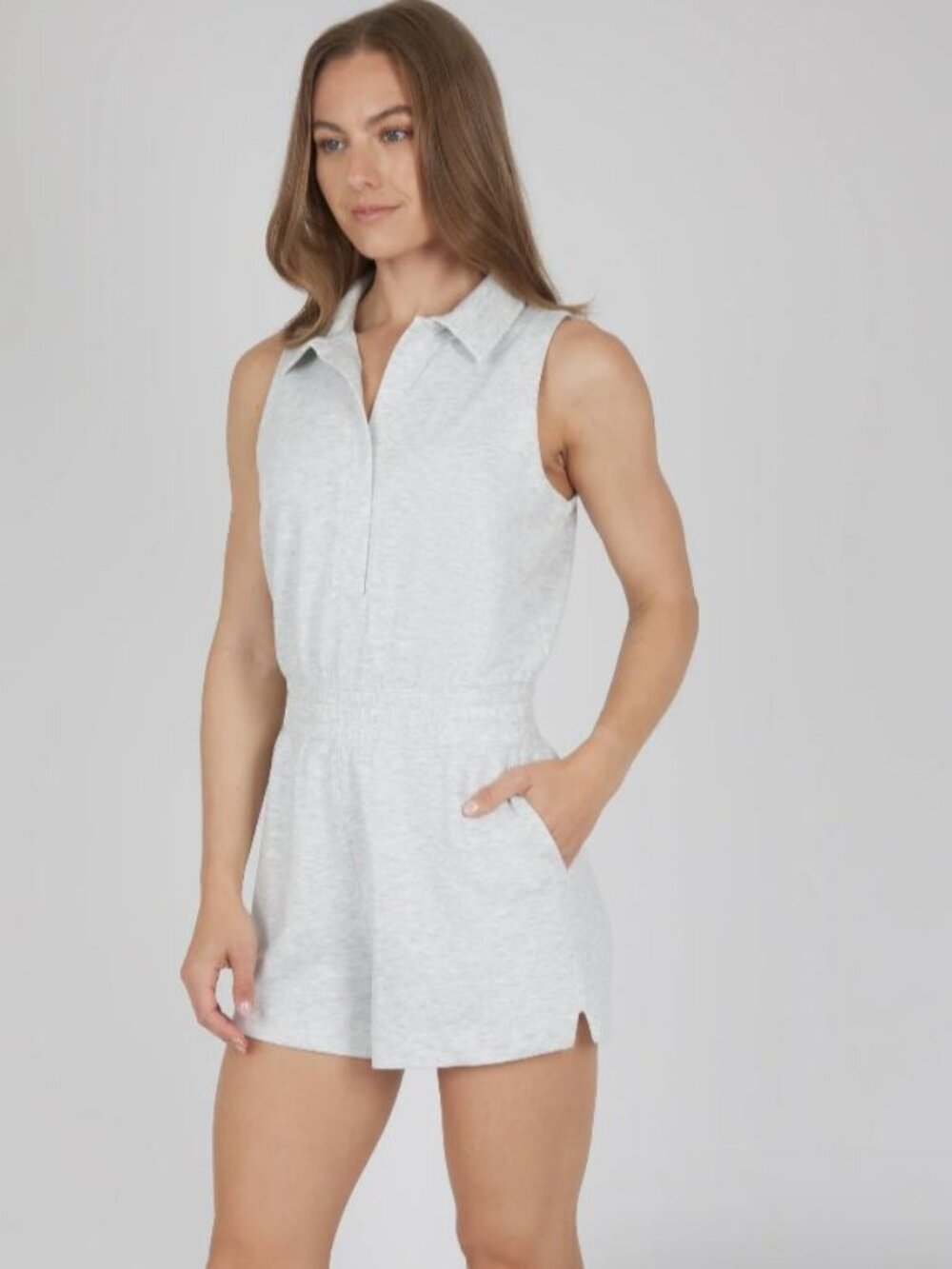 NWT Yogalicious Softlite Metro Maven Polo Romper in Grey Heather
